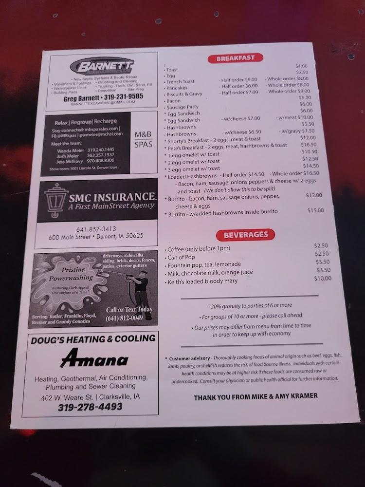 Pete & Shorty's Menu image 1